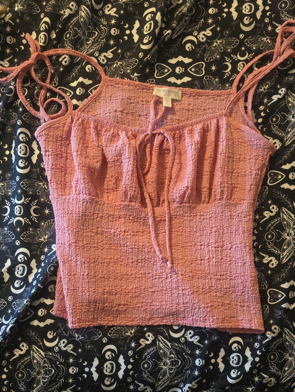 See You Monday Rose-Pink Smocked Tie-Front Camisole